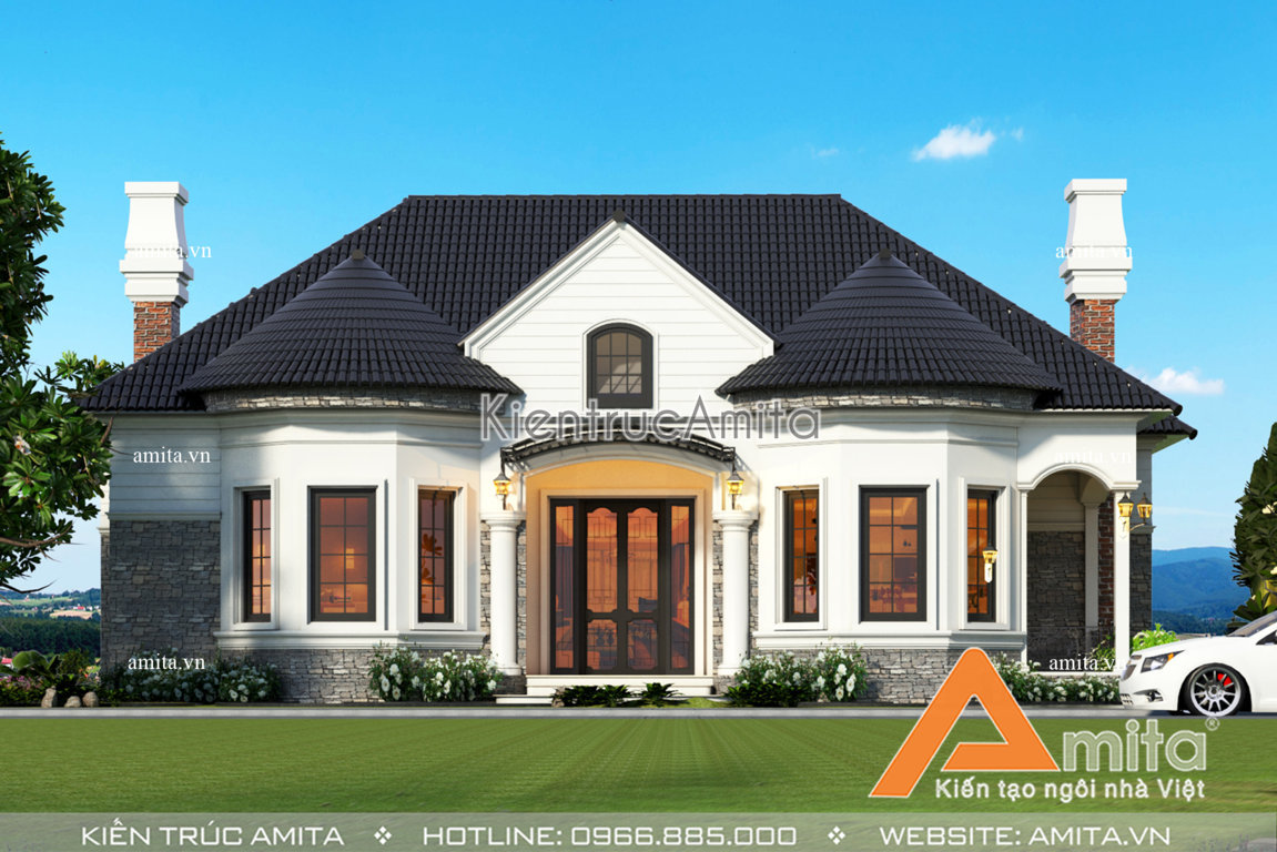 Mẫu biệt thự vườn 1 tầng phong cách châu Âu