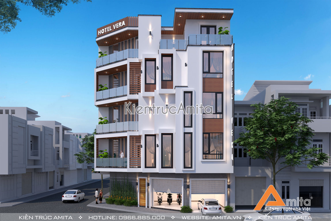 Thiết kế khách sạn hiện đại 5 tầng