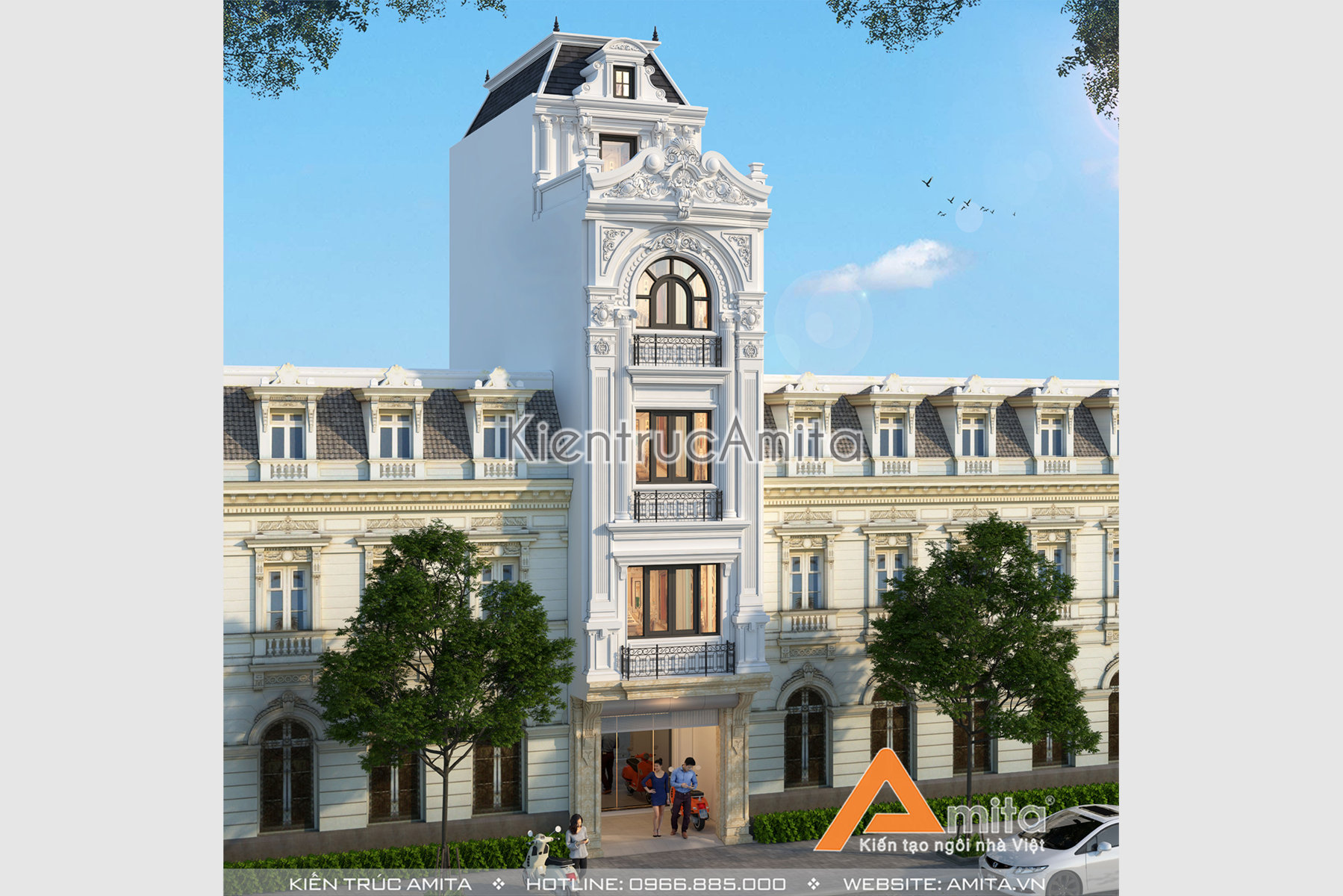 Thiết kế nhà phố 5 tầng tân cổ điển