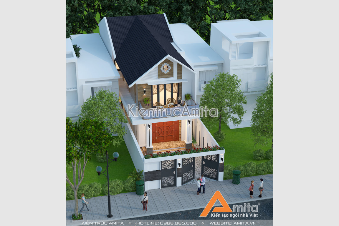 Mẫu nhà phố 2 tầng 1 tum hiện đại