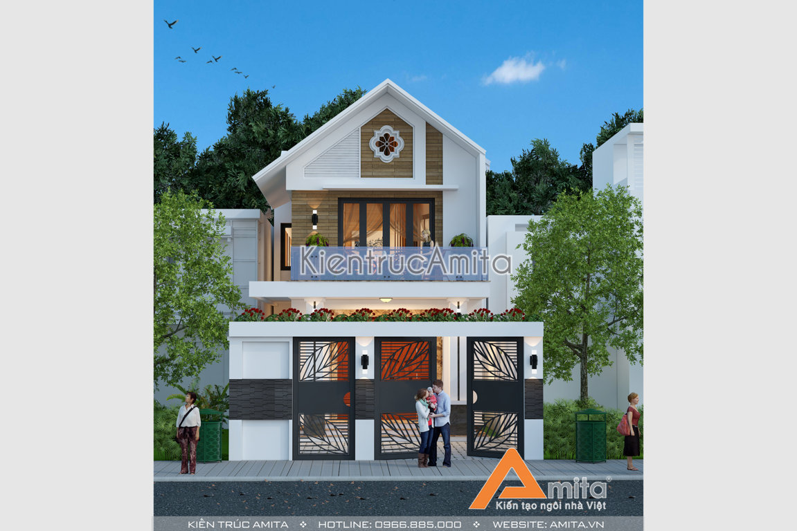 Mẫu nhà phố 2 tầng 1 tum hiện đại