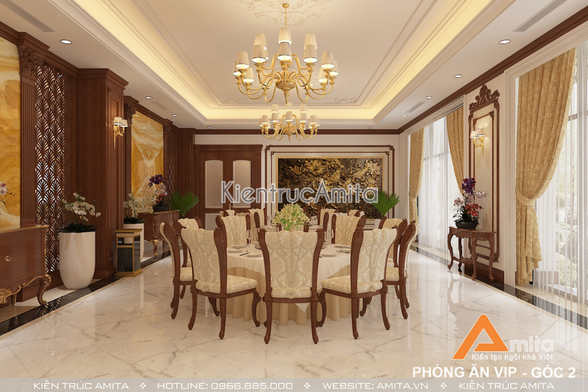 Thiết kế nội thất phòng ăn tân cổ điển đẹp 