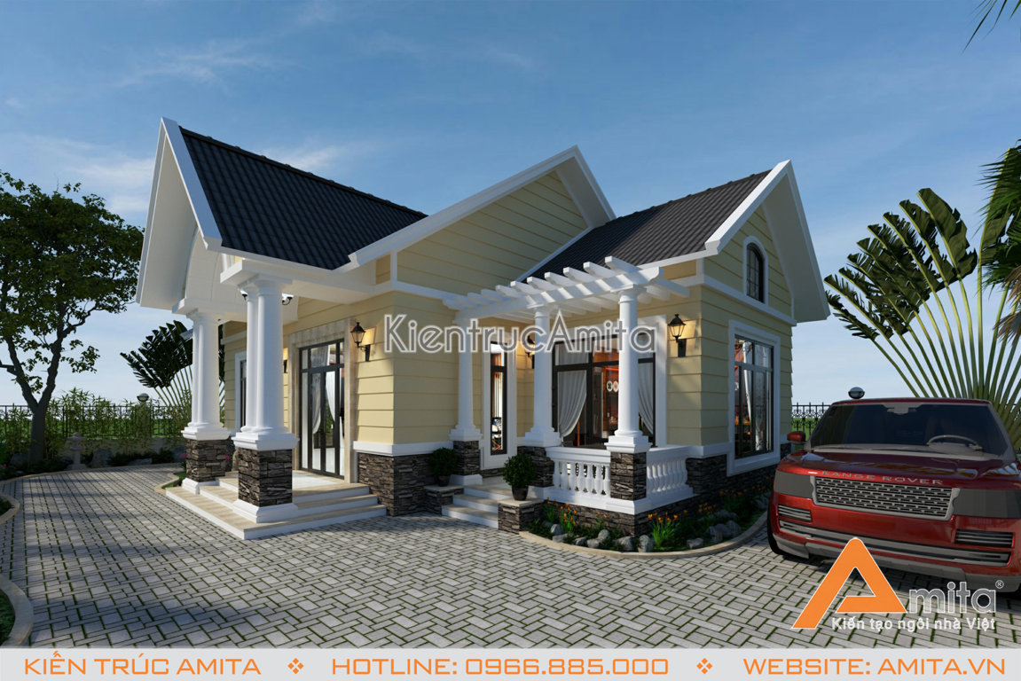 Mẫu thiết kế biệt thự mini 1 tầng mái Thái