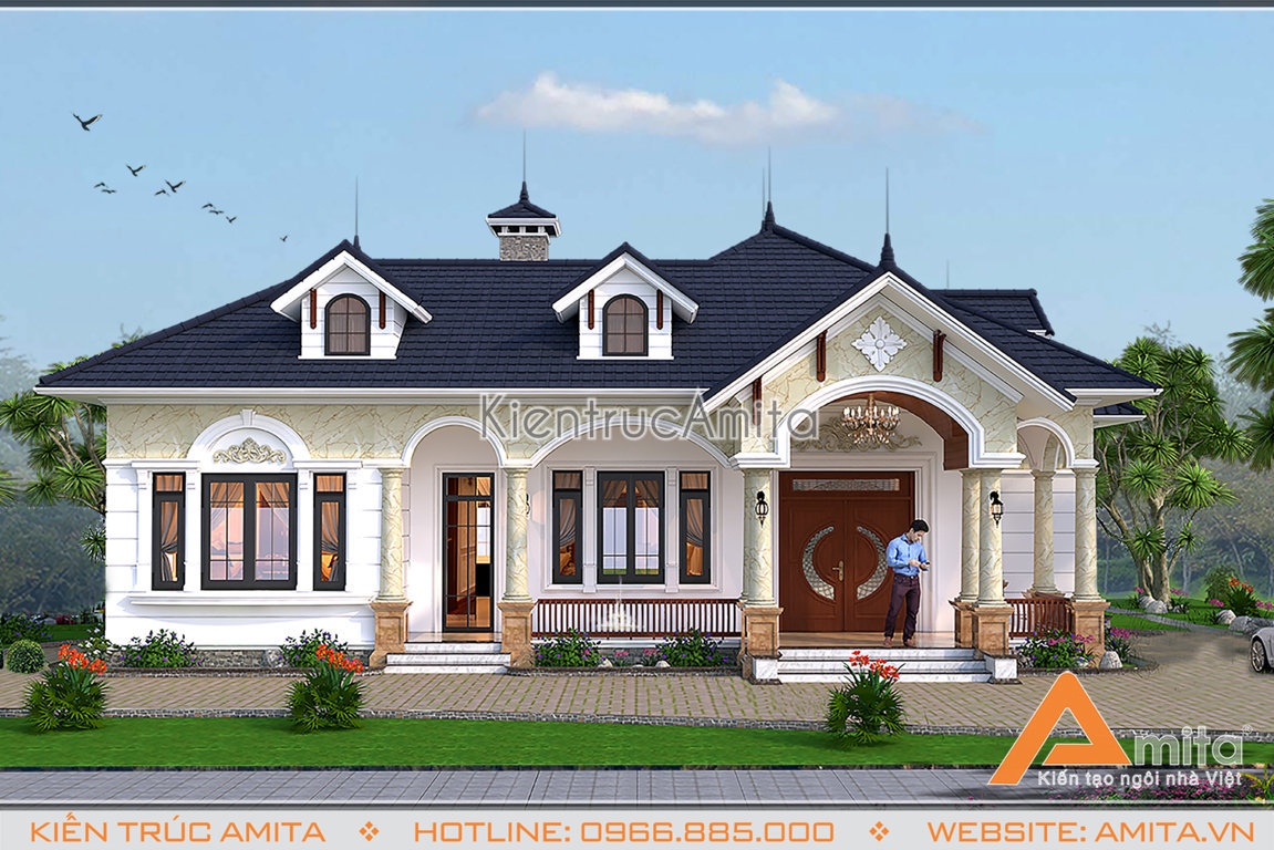 Mẫu thiết kế biệt thự mini 1 tầng mái Thái