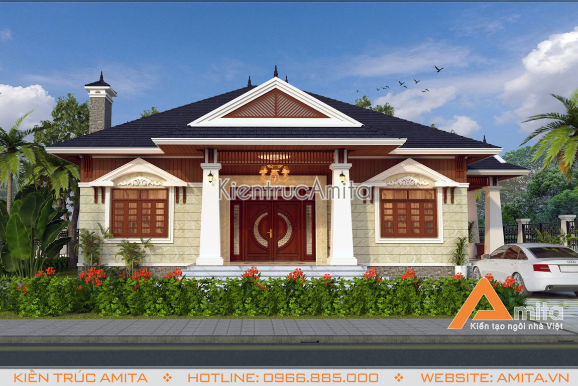 Mẫu thiết kế biệt thự mini 1 tầng mái Thái