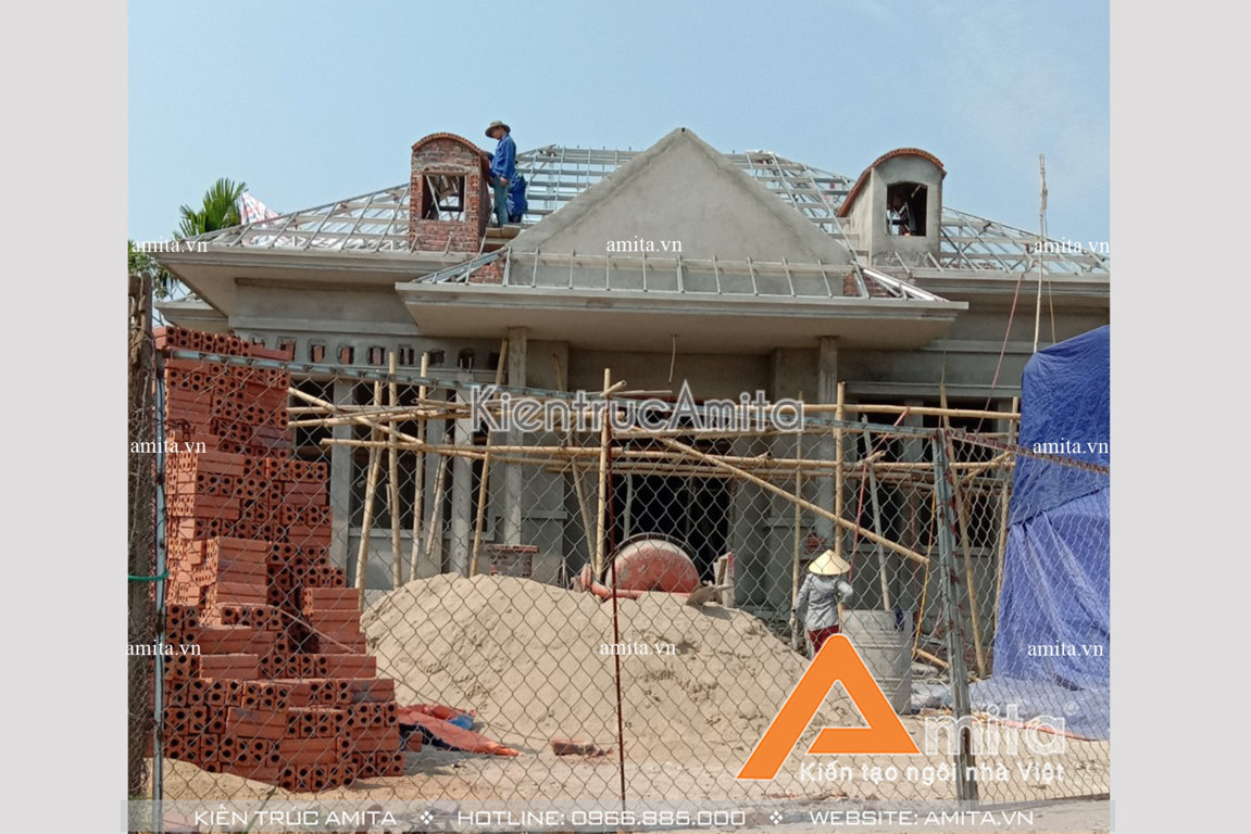 Thi công biệt thự mini 1 tầng mái thái