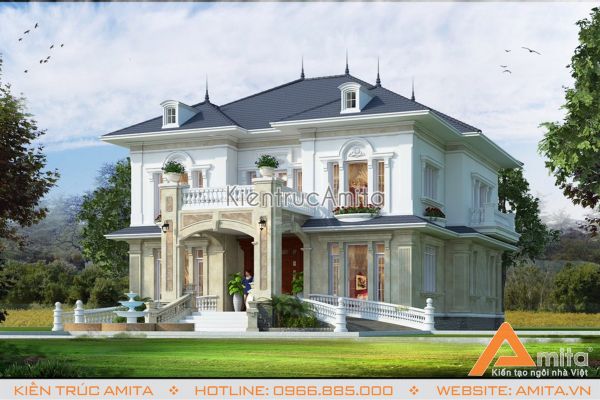 Mẫu biệt thự tân cổ điển 2 tầng đẹp sang trọng (CĐT: ông Trường - Hà Nội) BT22079