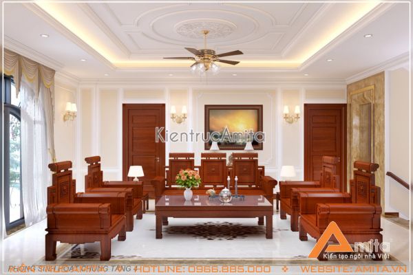 Thiết kế nội thất biệt thự tân cổ điển đẹp (CĐT: bà Long - Hà Nội) NT12009