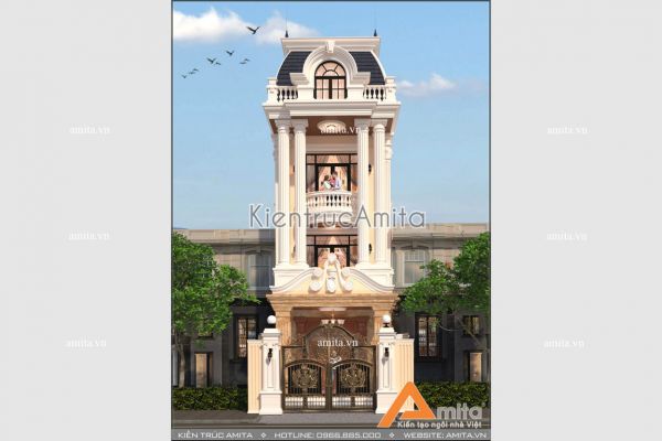 Mẫu thiết kế nhà lô phố tân cổ điển 4 tầng (CĐT: ông Hưng - Vĩnh Phúc) KT42133