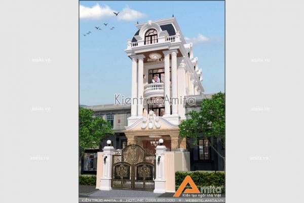 Mẫu thiết kế nhà lô phố tân cổ điển 4 tầng (CĐT: ông Hưng - Vĩnh Phúc) KT42133