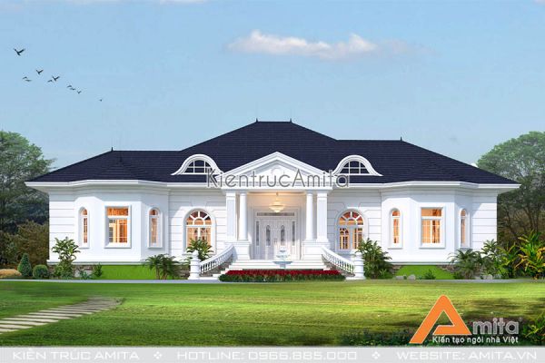 Thiết kế biệt thự dinh thự 1 tầng độc đáo (CĐT: ông Hòa - Phú Yên) BT12131