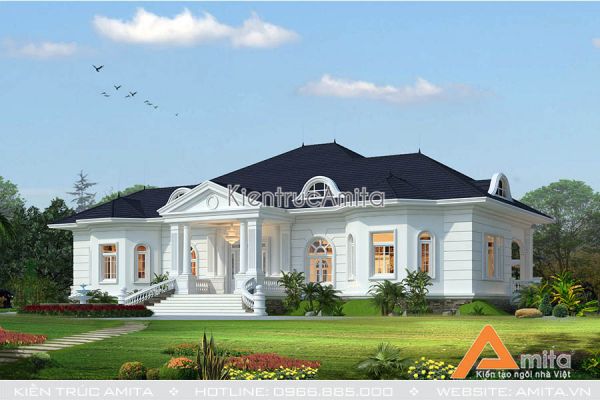 Thiết kế biệt thự dinh thự 1 tầng độc đáo (CĐT: ông Hòa - Phú Yên) BT12131