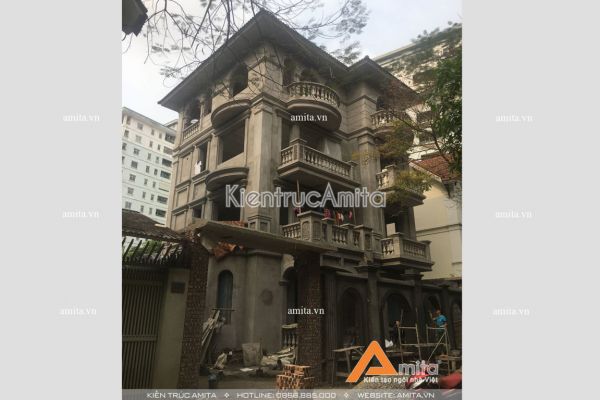 Thi công biệt thự tân cổ điển 4 tầng (CĐT: ông Hậu - Hà Nội) TC42022
