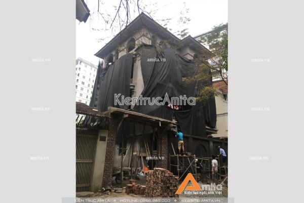 Thi công biệt thự tân cổ điển 4 tầng (CĐT: ông Hậu - Hà Nội) TC42022