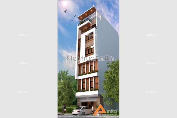 Thiết kế nhà ống có chỗ để xe ô tô hiện đại (CĐT: Bà An - Hòa Bình) KT71041