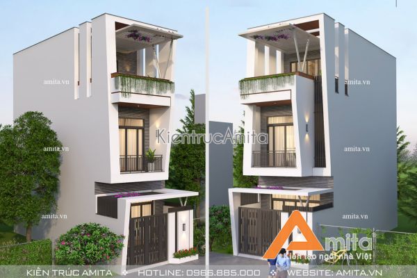 Thiết kế nhà ống hiện đại 3 tầng 5x16m (CĐT: Bà Chi - Ninh Bình) KT31039