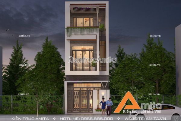 Thiết kế nhà ống hiện đại 3 tầng 5x16m (CĐT: Bà Chi - Ninh Bình) KT31039