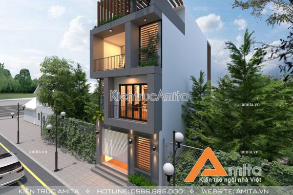 Thiết kế nhà phố 3 tầng 1 tum hiện đại (Ông Vinh - Bắc Giang) KT41143