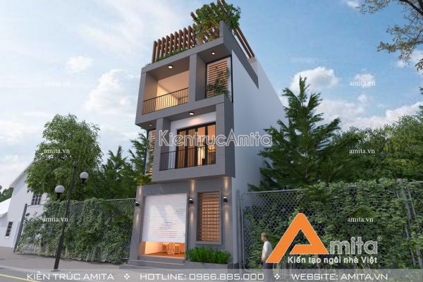 Thiết kế nhà phố 3 tầng 1 tum hiện đại (Ông Vinh - Bắc Giang) KT41143