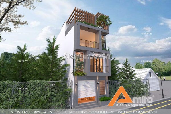 Thiết kế nhà phố 3 tầng 1 tum hiện đại (Ông Vinh - Bắc Giang) KT41143