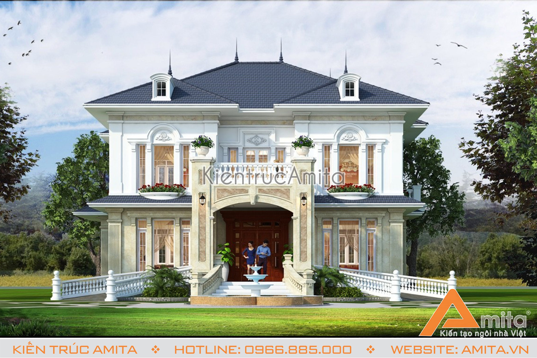 Mẫu biệt thự tân cổ điển 2 tầng đẹp sang trọng (CĐT: ông Trường - Hà Nội) BT22079