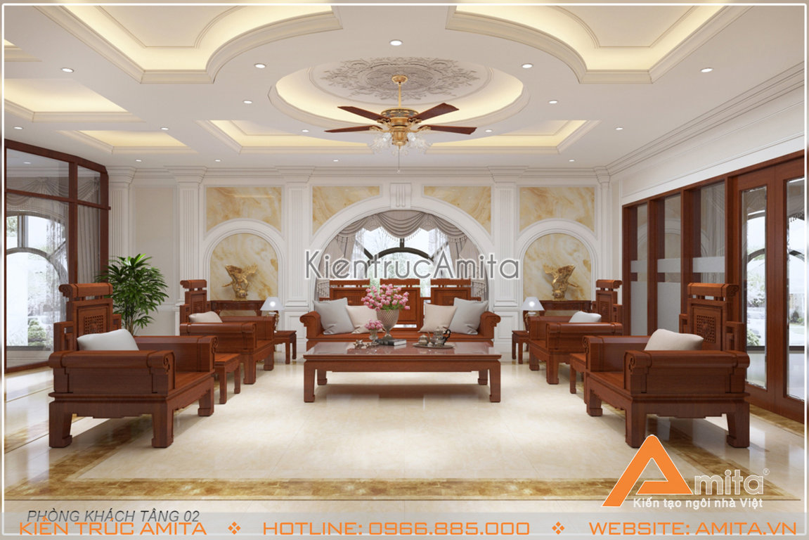 Thiết kế nội thất biệt thự tân cổ điển đẹp (CĐT: bà Long - Hà Nội) NT12009