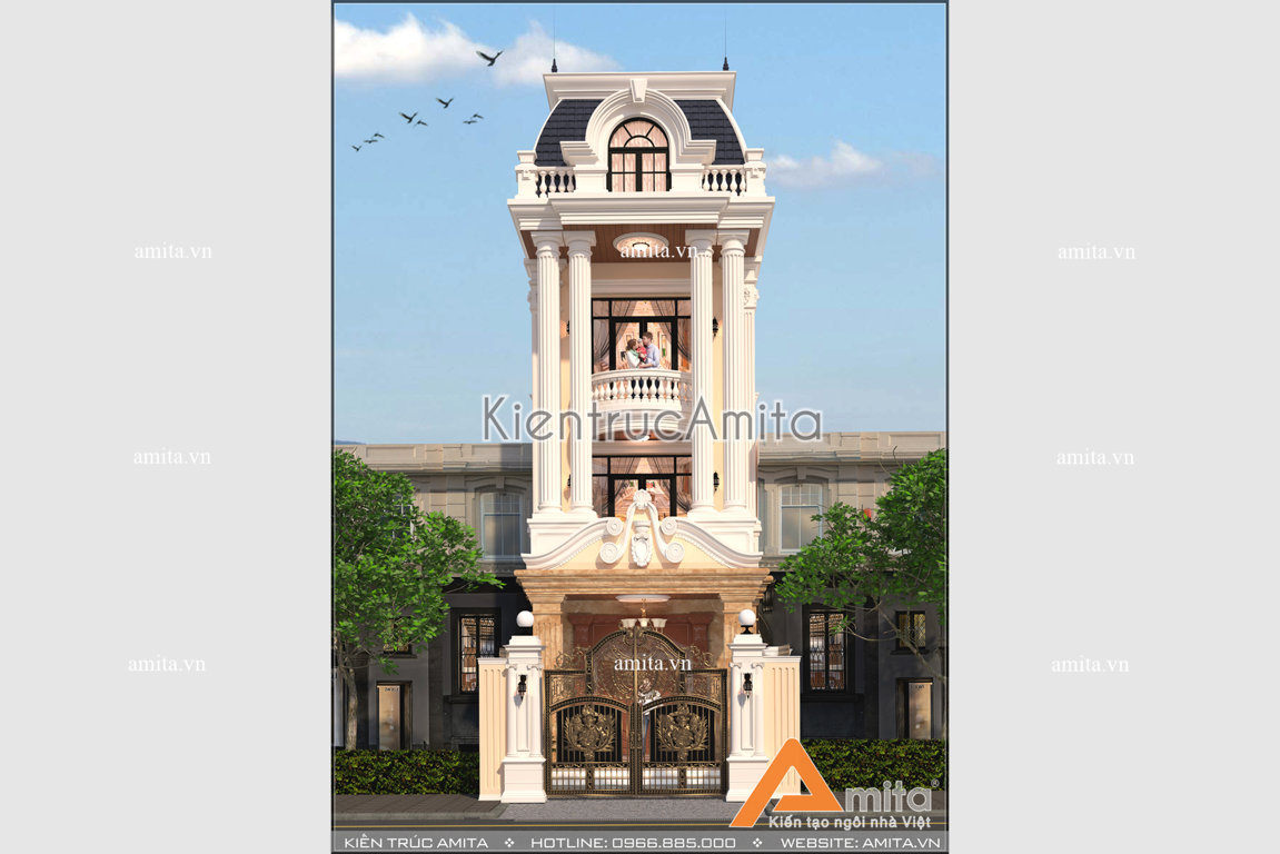 Mẫu thiết kế nhà lô phố tân cổ điển 4 tầng (CĐT: ông Hưng - Vĩnh Phúc) KT42133