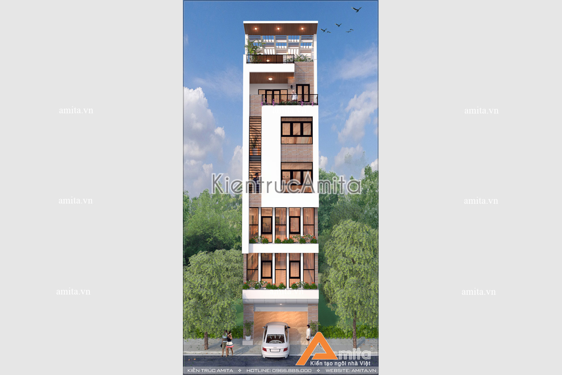 Thiết kế nhà ống có chỗ để xe ô tô hiện đại (CĐT: Bà An - Hòa Bình) KT71041