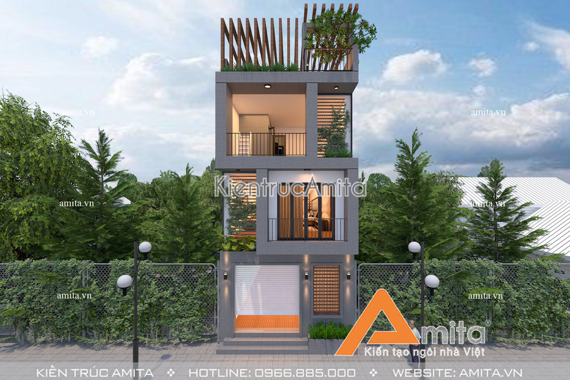 Thiết kế nhà phố 3 tầng 1 tum hiện đại (Ông Vinh - Bắc Giang) KT41143