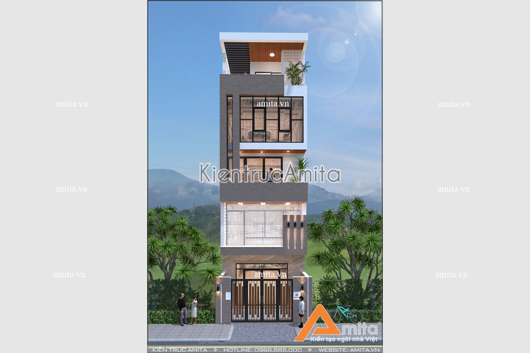 Thiết kế nhà 5 tầng đẹp có thang máy (CĐT: Ông Trường - Nam Định) KT51038