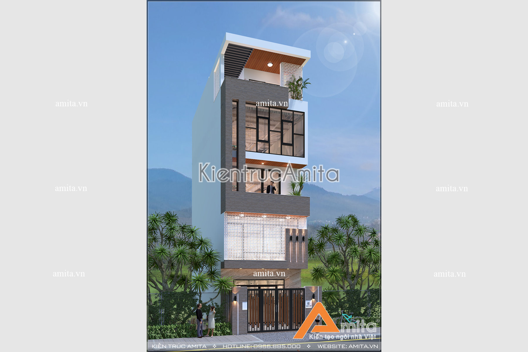 Thiết kế nhà 5 tầng đẹp có thang máy